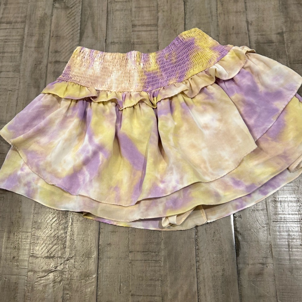 NWT Do+Be Purple/Yellow Skort Wide Smocked Waistband Ruffle Bottom Size Medium
